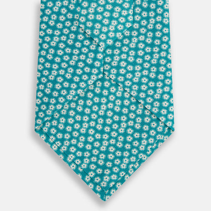 Turquoise Flower Patterned Silk Tie Image 2