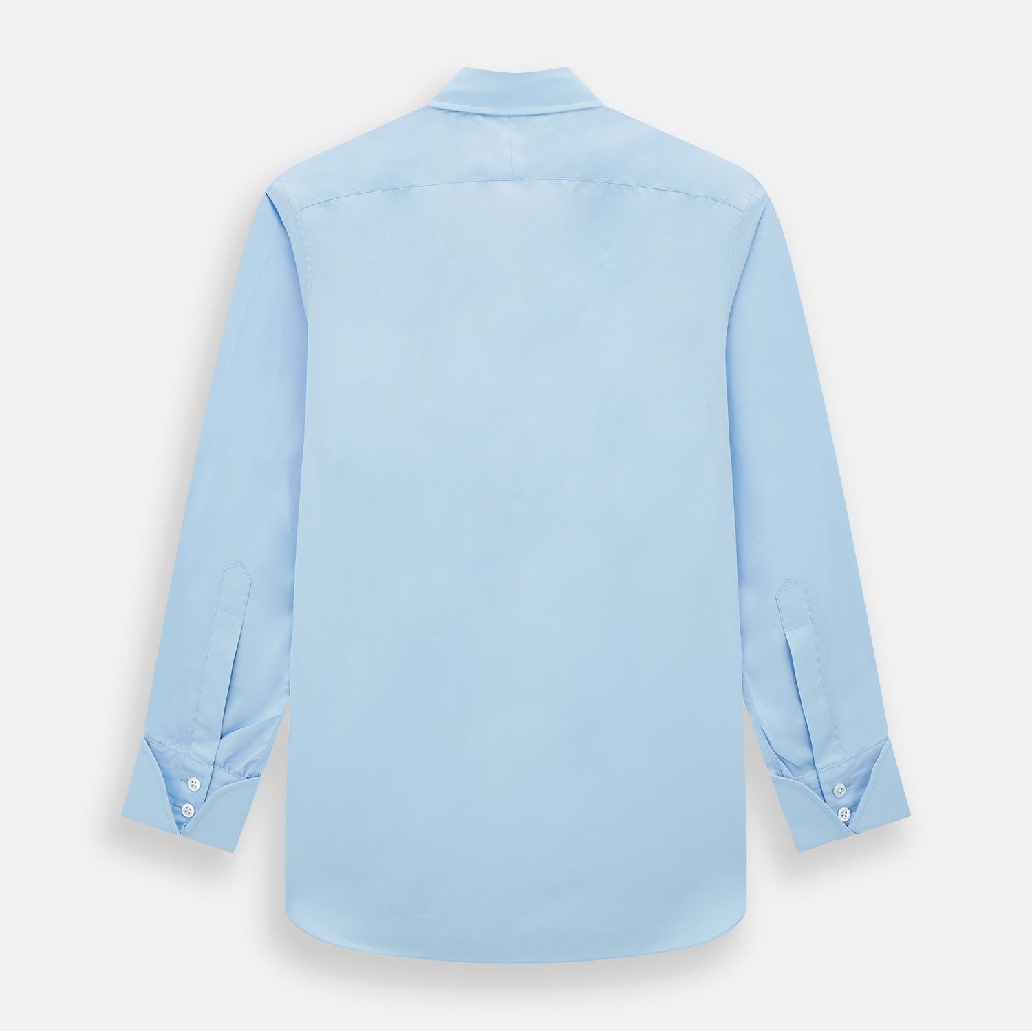 View 3 of product The Turnbull & Asser Dr. No Blue Cotton Shirt with cocktail cuffs, inspired by James Bond, features a classic collar and white buttons, displayed on a plain white background.