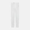 View 1 of product Turnbull & Asser White Linen Henry Trousers, featuring a straight-leg cut with front button and zip closure, are displayed against a plain white background.