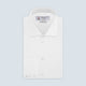 The Turnbull & Asser Two-Fold 120 White Shirt with a Regent collar and 3-button cuffs is neatly folded and displayed against a light blue background.