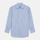 The Turnbull & Asser Pale Blue Multi Stripe Cotton Regular Fit Whitby Shirt, with collar and cuffs, is shown laid flat on a white background.