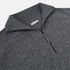View 2 of product The Turnbull & Asser Slate Grey Melange Half-Zip Cashmere Jumper features a high collar and long sleeves, crafted from premium knitwear, and is shown against a plain white background.