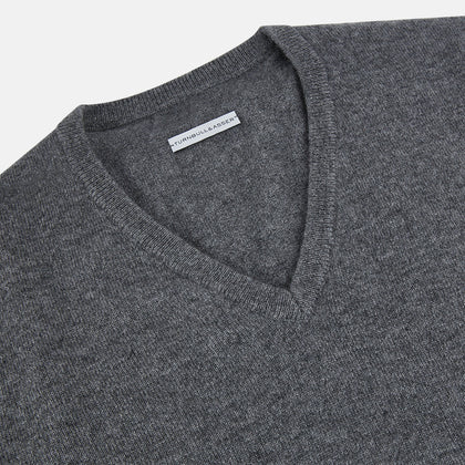 Storm Grey Cashmere V-neck Jumper Image 1