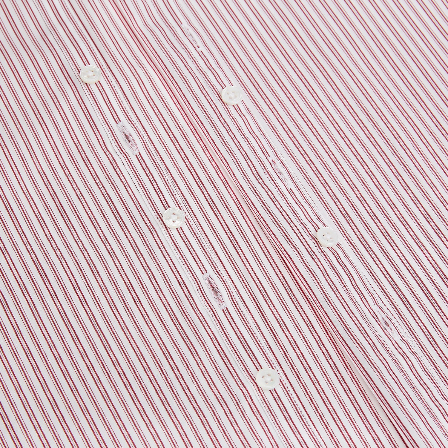 View 7 of product The Red Ticking Stripe Westminster Shirt by Turnbull & Asser features long sleeves, a button-up front, and vertical red and white stripes, shown flat on a white background.