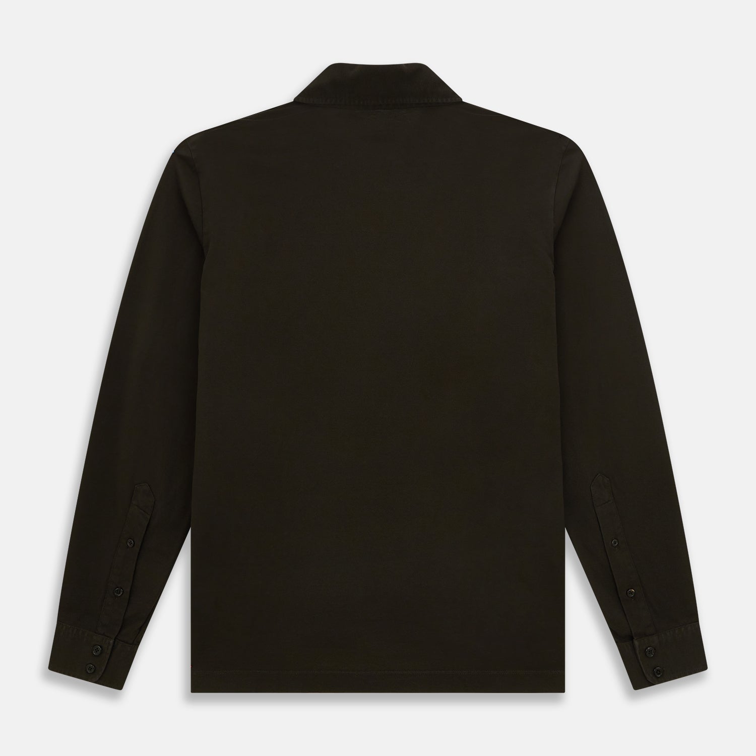 View 3 of product A brown Rugby Polo Shirt by Turnbull & Asser, made of pure cotton with long sleeves, a collar, and a short buttonless placket, is laid flat on a white background.