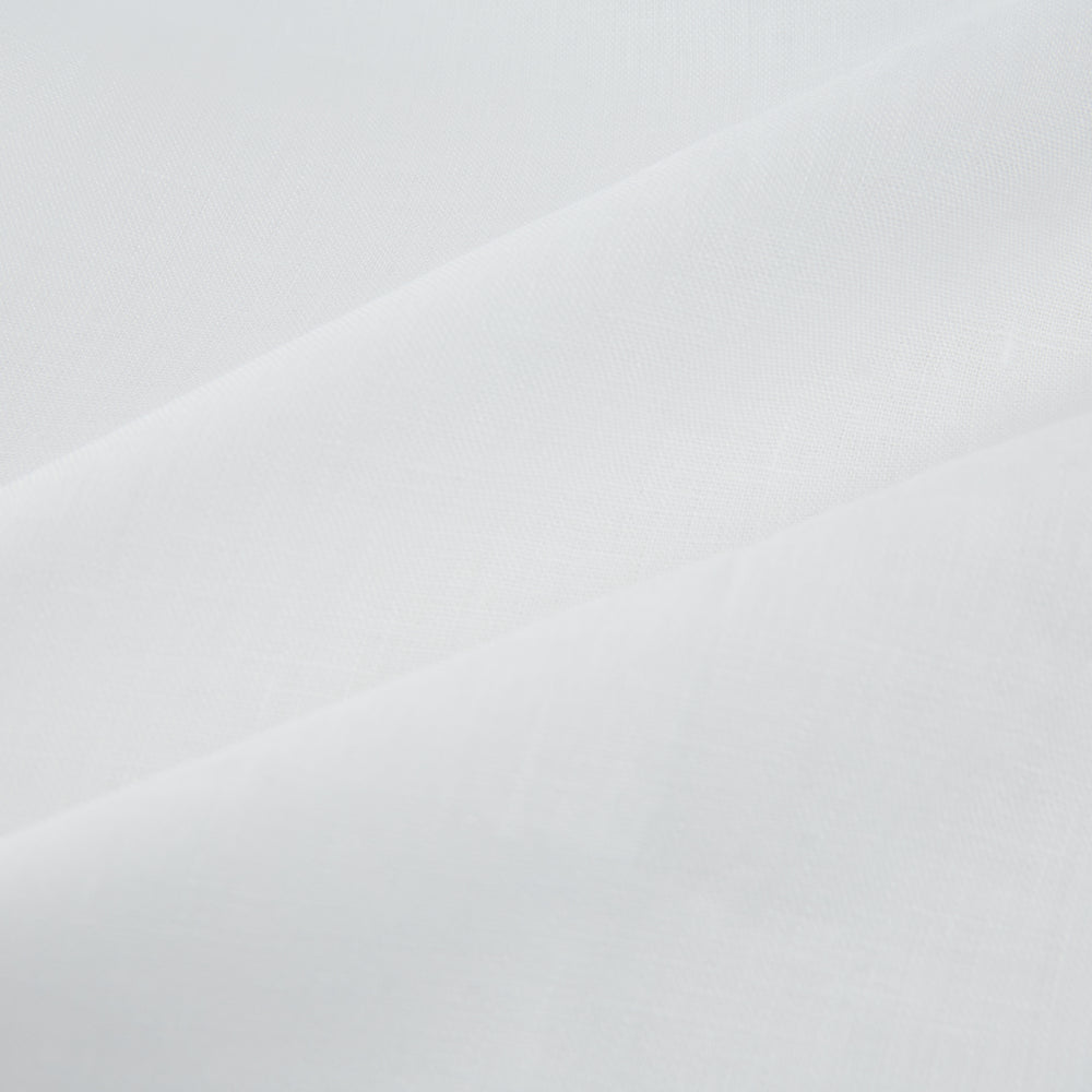 The Turnbull & Asser White Linen Mayfair Shirt features long sleeves and a classic collar, shown on a flat white background.