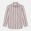 View 1 of product The Turnbull & Asser Red, Blue & White Stripe Weekend Fit Shirt features a Derby collar, 1-button cuffs, and crisp stripes—ideal for stylish winter layering.