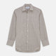 A grey and peach multi-check long-sleeve Cashmerello Finch Shirt by Turnbull & Asser, featuring a classic collar and white buttons, displayed on a white background. This stylish Weekend Fit shirt offers a refined look for summer.