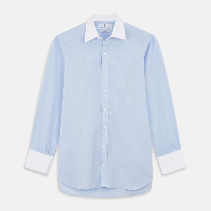 Mid Blue Micro-Check Cotton Fabric Image 1