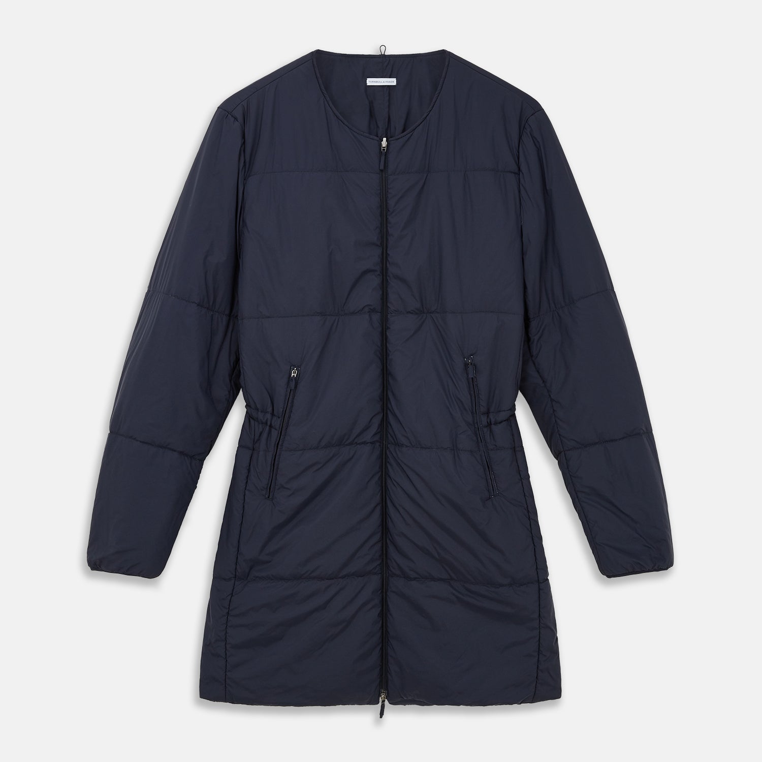 View 7 of product The Turnbull & Asser Charcoal Melange John Arthur Trench Coat, featuring a collar, single-breasted closure, and three zippered pockets—one chest and two at the hips—is shown against a plain white background.