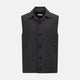 The Turnbull & Asser Ash Collared Linen Waistcoat is a sleeveless dark gray piece with a button-down front, two zippered side pockets, and a small chest pocket, shown against a plain white background.
