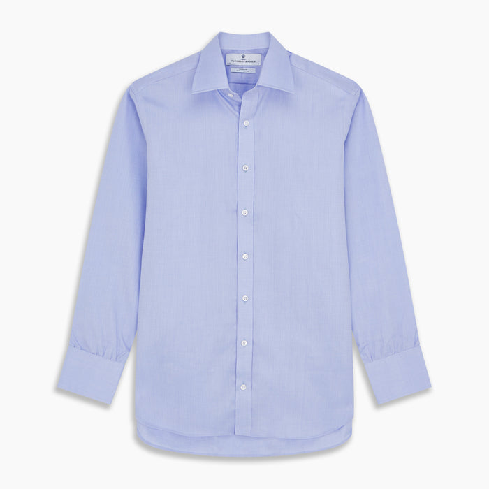 Blue Herringbone Regular Fit Shirt With Kent Collar Image 5