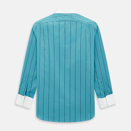 Turquoise Track Stripe Shirt with Contrast T&A Collar and Cuffs Image 2