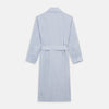 View 5 of product The Turnbull & Asser Blue and Yellow Check Poplin Cotton Dressing Gown features long sleeves, a shawl collar, front pockets, and a matching belt at the waist, shown on a plain white background.