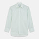 The Turnbull & Asser Light Green Chambray Regular Fit Mayfair Shirt for men features long sleeves, a collar, white buttons, and buttoned cuffs, displayed flat on a white background.