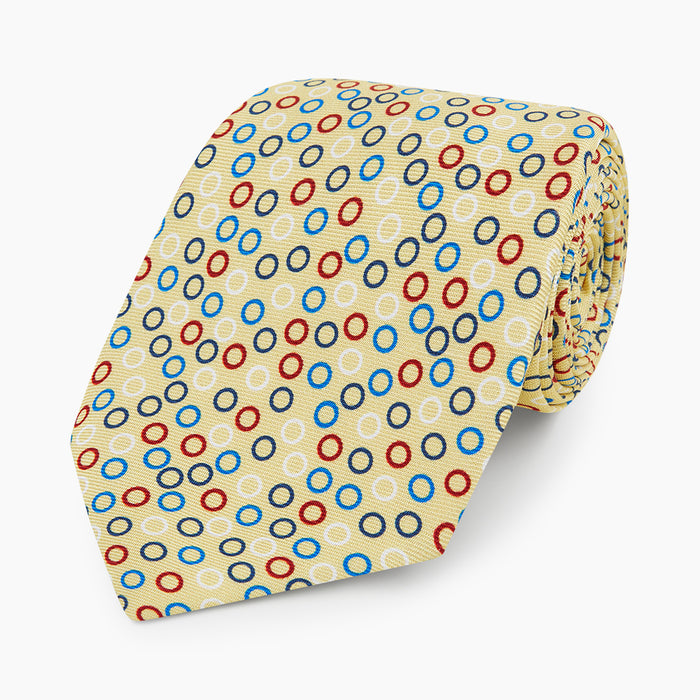 Multi-coloured Circle Yellow Printed Silk Tie Image 4