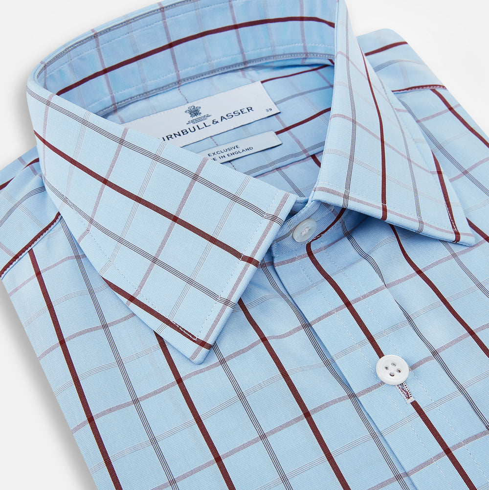 The Burgundy Multi Combination Check Mayfair Shirt by Turnbull & Asser features a classic check pattern and refined British craftsmanship, laid flat on a white background.
