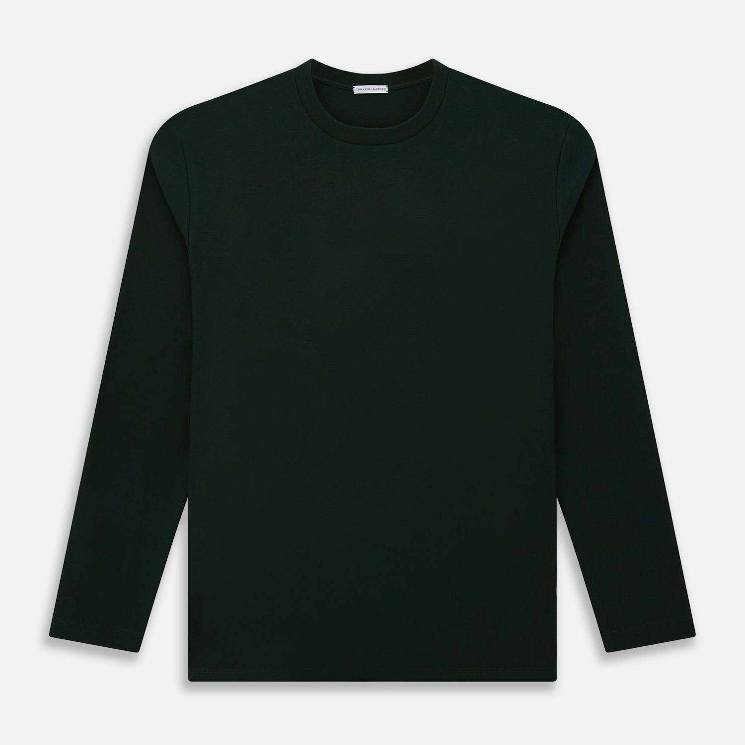 View 1 of product A forest green long-sleeve crewneck t-shirt by Turnbull & Asser is laid flat on a white background, showing the front side with no visible patterns or logos—a timeless, versatile staple.