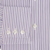 View 4 of product The Turnbull & Asser Purple Ticking Stripe Mayfair Shirt is a long-sleeve button-up with a T&A collar and slim blue-and-white vertical stripes, shown on a white background.