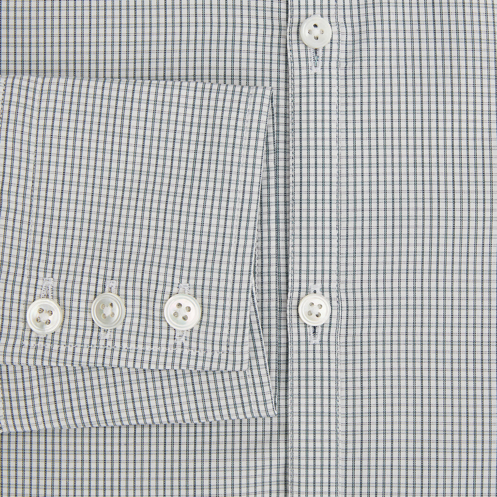 A forest green micro tattersall Westminster shirt by Turnbull & Asser with long sleeves, pointed collar, button-down front, and a tailored fit is displayed flat on a white background.