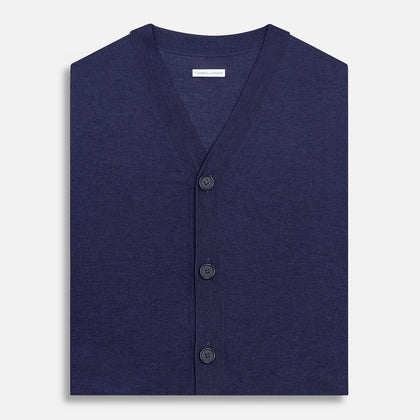 Navy Fine Merino V-Neck Sleeveless Cardigan Image 3