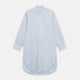 The Turnbull & Asser Blue and Yellow Stripe Poplin Cotton Nightshirt features light blue and yellow vertical stripes, long sleeves, a classic collar, single chest pocket, rounded hem, and is displayed flat on a white background.