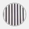 View 2 of product A circular swatch of Turnbull & Asser Black Candy Stripe Cotton Fabric displays vertical black and white stripes with a gray border, set against a plain light background.