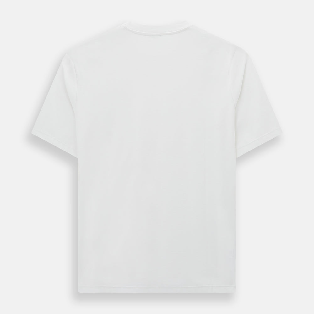 Experience comfort in the Turnbull & Asser White Short-sleeve Pyjama Shirt—a plain crew neck T-shirt laid flat on a white background, perfect as elevated loungewear or a sleek pyjama essential.