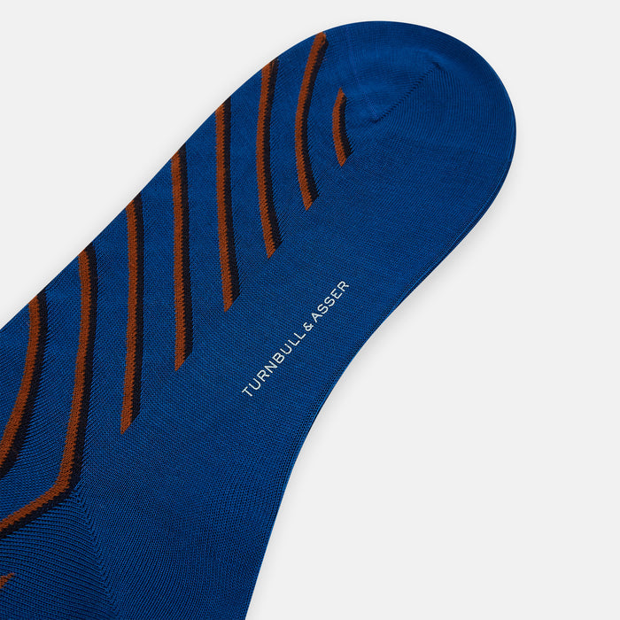 Royal Blue/orange Diagonal Striped Long Socks Image 2