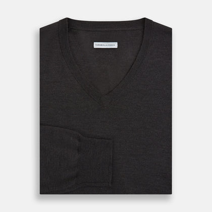 Charcoal Grey Merino V Neck Jumper Image 3