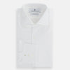 View 4 of product The Turnbull & Asser Tailored Fit Plain White Cotton Shirt features a classic kent collar and 3-button cuffs, displayed against a white background.