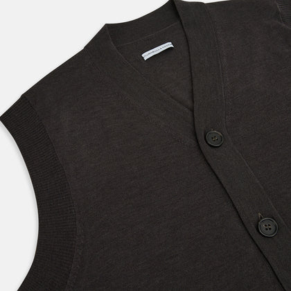 Dark Brown Merino V-Neck Sleeveless Cardigan Image 1