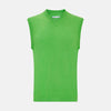 View 1 of product The Turnbull & Asser Lime Green Fine Merino V-Neck Vest, ideal for men, is shown against a plain white background.