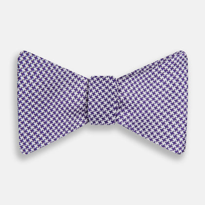 Purple and White Hounstooth Silk Bow Tie