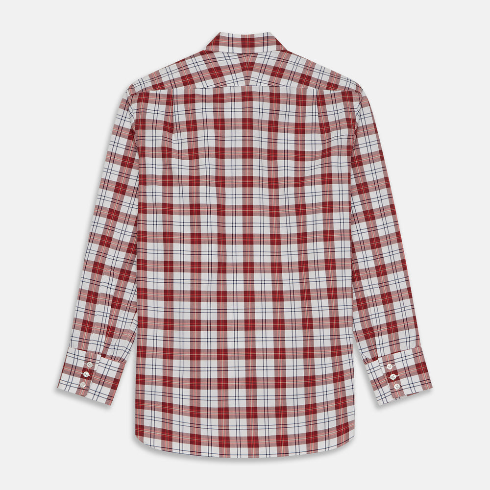 The Turnbull & Asser Red Check Shirt, featuring a T&A collar and 3-button cuffs, is displayed laid flat on a white background.