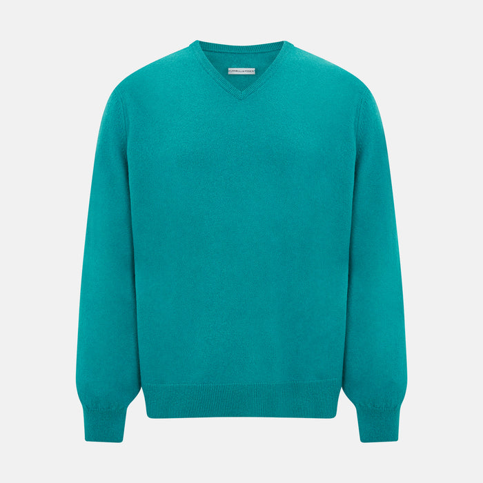 Turquoise Cashmere V-neck Jumper