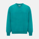 The Turnbull & Asser Turquoise Cashmere V-neck Jumper features long sleeves with ribbed cuffs and hem, displayed on a plain white background—a chic knitwear addition.