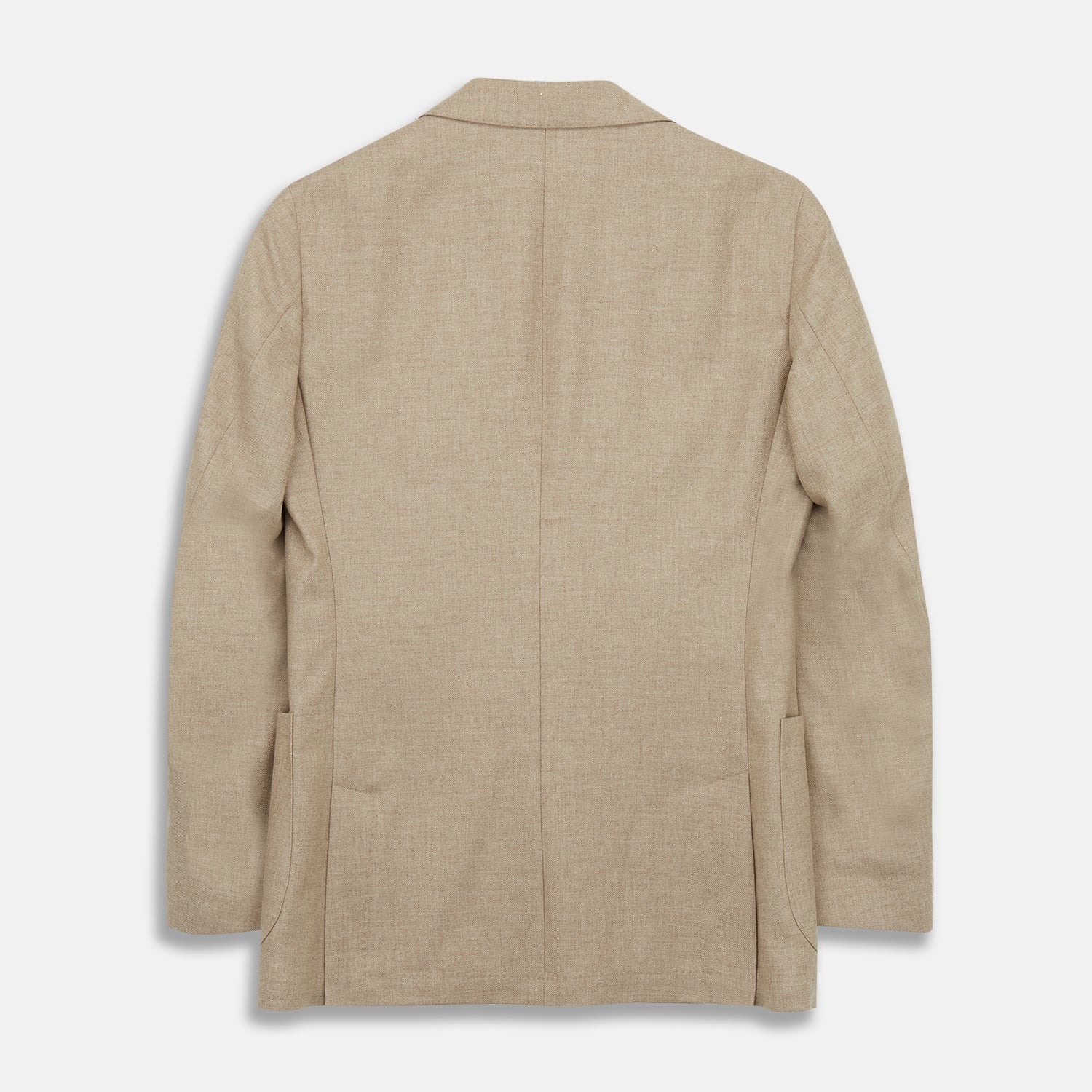 View 6 of product A man wearing the Beige Wool, Silk and Cashmere Bern Jacket by Turnbull & Asser over a matching shirt and olive green pants stands against a plain light gray background, looking to his left with a neutral expression.