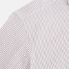 View 6 of product The Turnbull & Asser Red and Blue Ticking Stripe Westminster Shirt features long sleeves, a button-up front, pointed collar, and buttoned cuffs, highlighting British craftsmanship while laid flat on a white background.