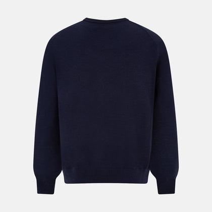 Navy Fine Merino V-Neck Jumper Image 2