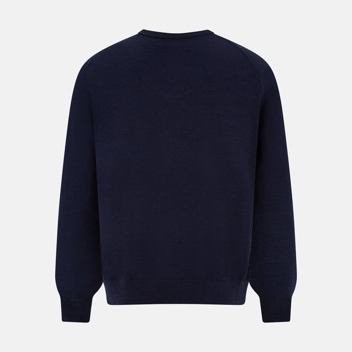 Navy Fine Merino V-Neck Jumper Image 2