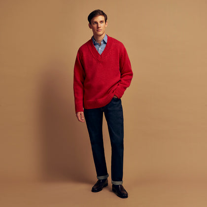 Raspberry Red Cashmere Edwards V-Neck Sweater Image 1