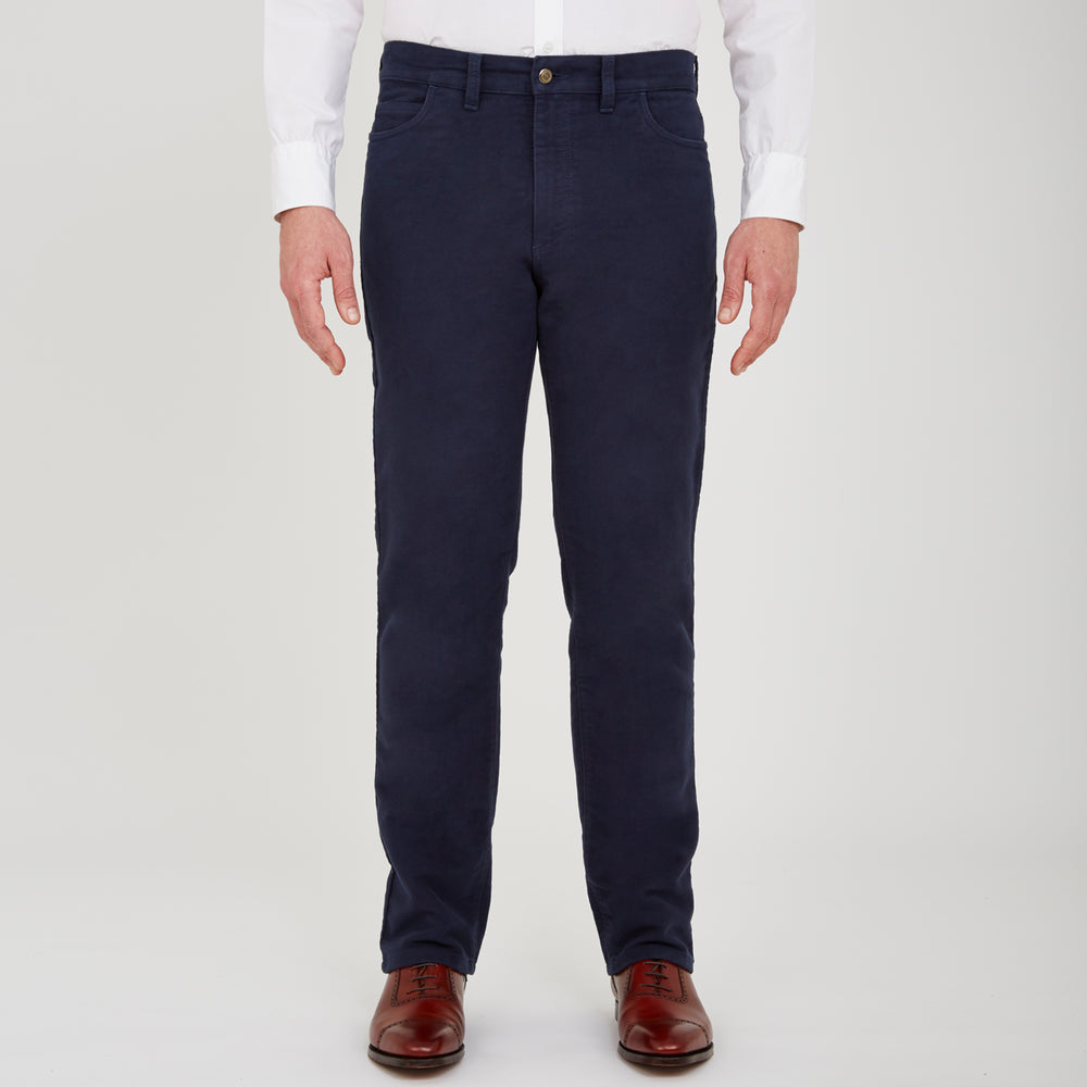 A pair of Blue Moleskin Trousers by Turnbull & Asser.