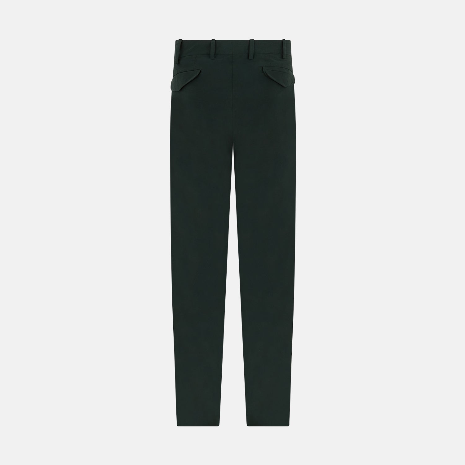 View 3 of product The Hunter Green Winston Trousers by Turnbull & Asser are crafted in high-twist cotton with straight legs, belt loops, button closure, and front zipper, shown against a plain light background.