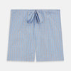 View 1 of product Turnbull & Asser Pale Blue Multi Check Cotton Duffield Pyjama Shorts feature a comfortable elastic and drawstring waist, with thin white and light red lines in the cotton fabric forming checks. The shorts are displayed against a plain white background.