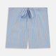Turnbull & Asser Pale Blue Multi Check Cotton Duffield Pyjama Shorts feature a comfortable elastic and drawstring waist, with thin white and light red lines in the cotton fabric forming checks. The shorts are displayed against a plain white background.