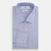 View 5 of product The Turnbull & Asser Blue End-on-End Cotton Shirt features a T&A collar and 3-button cuffs, perfect for pairing with a navy suit or smart ensemble, and is displayed flat against a white background.