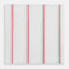 View 1 of product The Turnbull & Asser Coral Track Stripe Hand-Rolled Handkerchief features evenly spaced vertical coral stripes bordered by thin gray lines, finished with hand-rolled edges and displayed neatly folded on a white background.