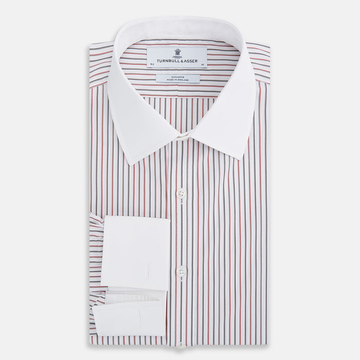 Red Double Stripe Shirt with Contrast T&A Collar and Cuffs Image 4
