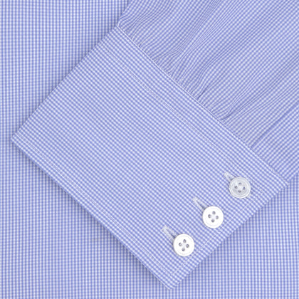 Blue Fine Check Sea Island Quality Cotton Shirt with T&amp;A Collar and 3-Button Cuffs Image 1